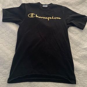Gold on black Champion t-shirt